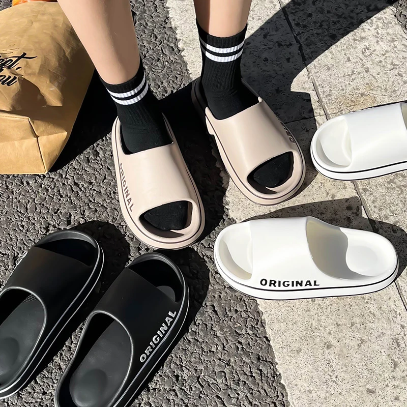 Men'S Shoes Non Slip - Summer Couple Slides Solid Color Letter